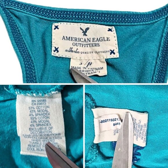 Vintage Y2K AMERICAN EAGLE Cerulean Blue Racerback Tank top Size S - Picture 3 of 3